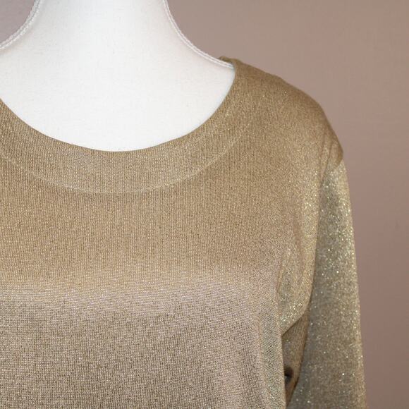 Women's Gold Shimmer Short Sleeve Scoop Neck Top Active Attitudes, sz M - Picture 2 of 8